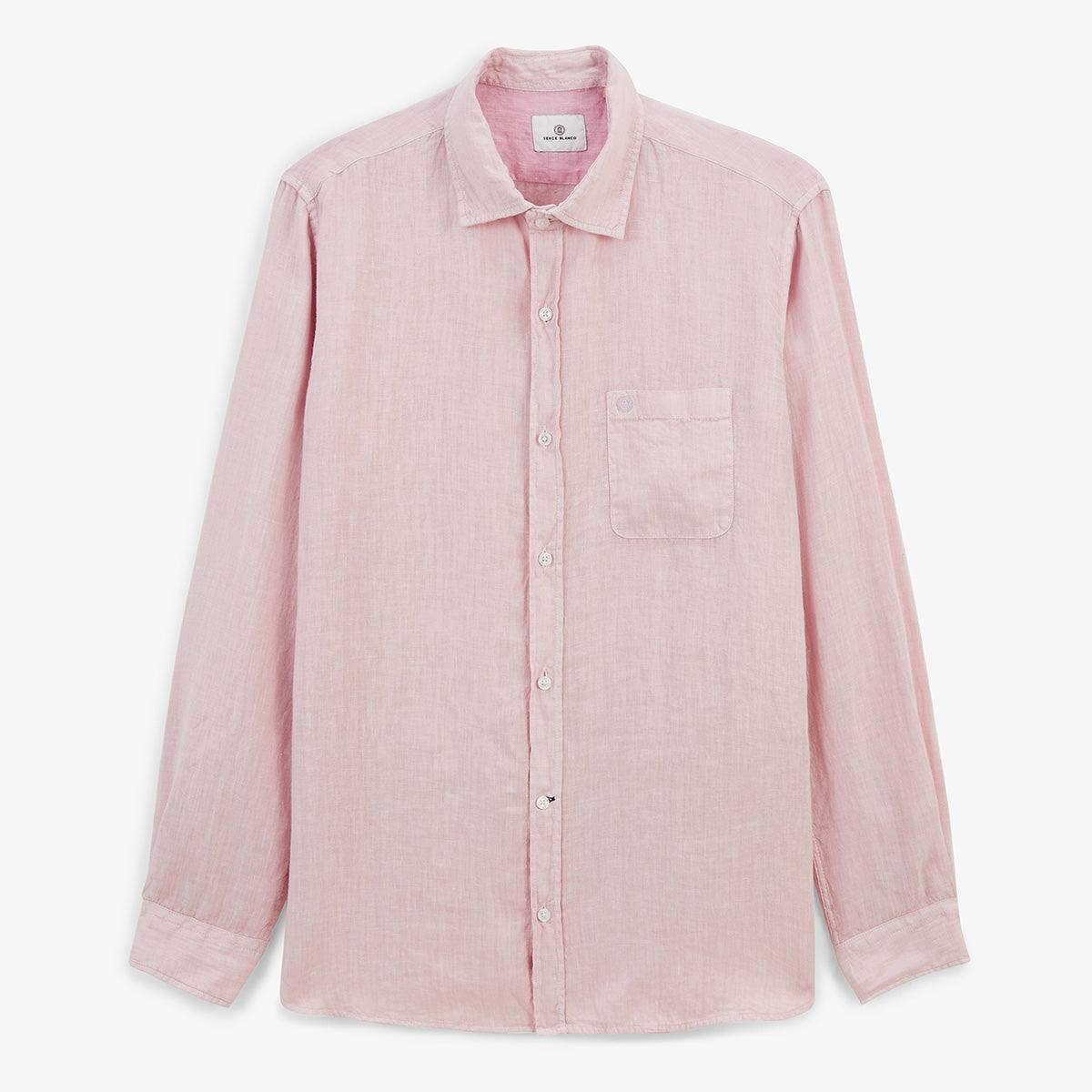Men's plain pink linen long-sleeved shirt by SERGE BLANCO