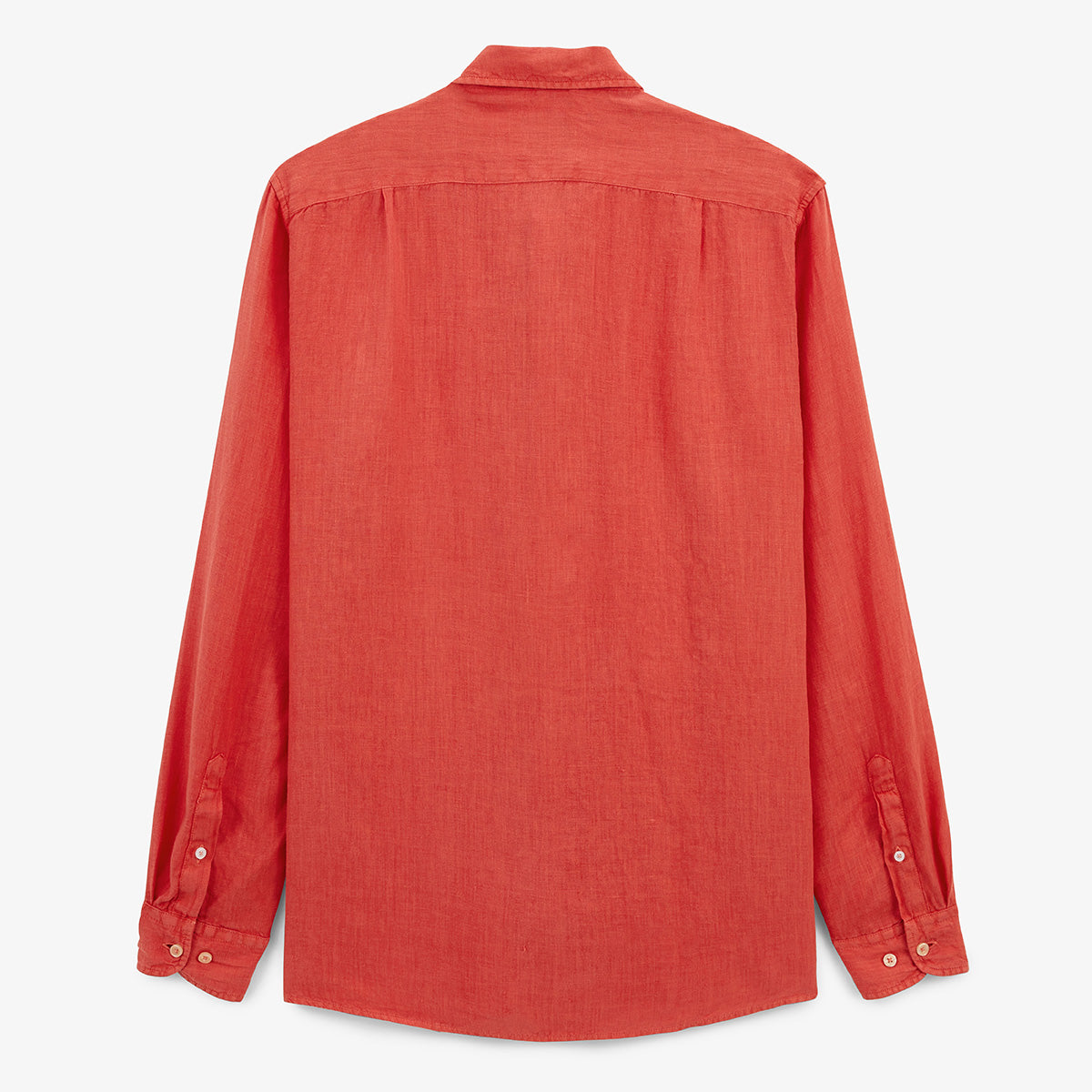 Men's plain rust red linen long-sleeved shirt by Serge Blanco