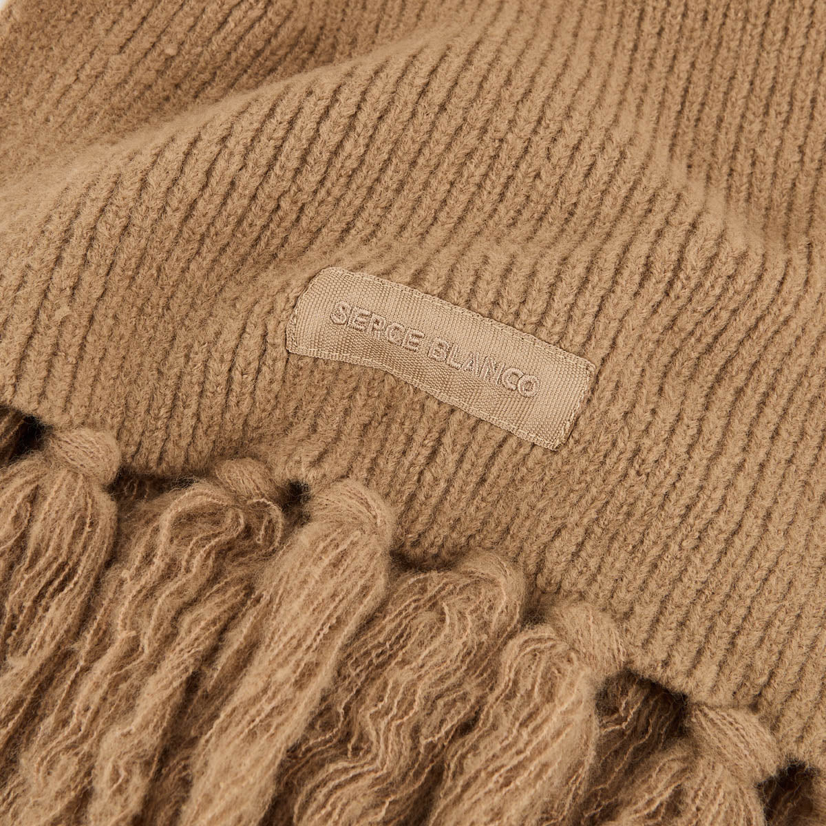 Men's plain hazelnut brown fringed scarf SERGE BLANCO