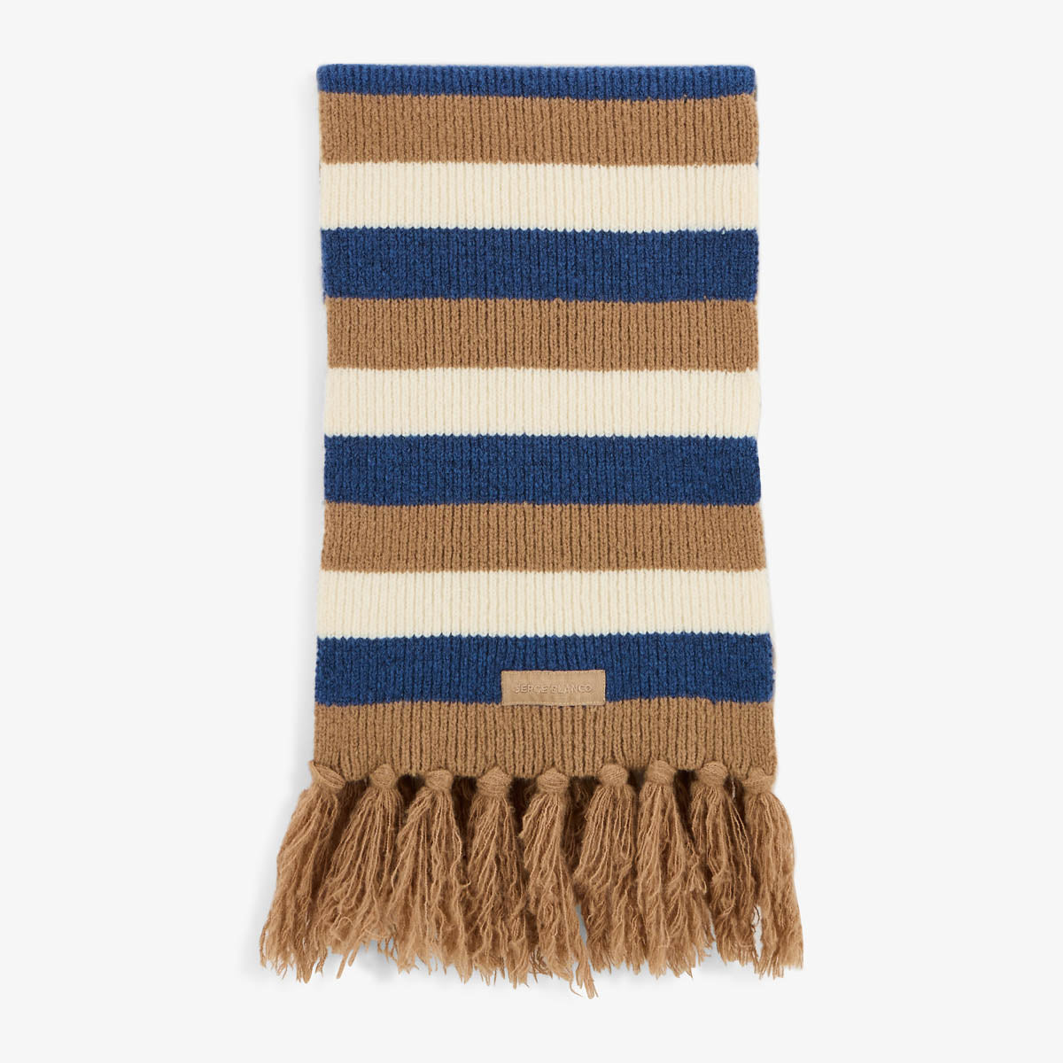blue, ivory, and hazelnut striped scarf for men by SERGE BLANCO