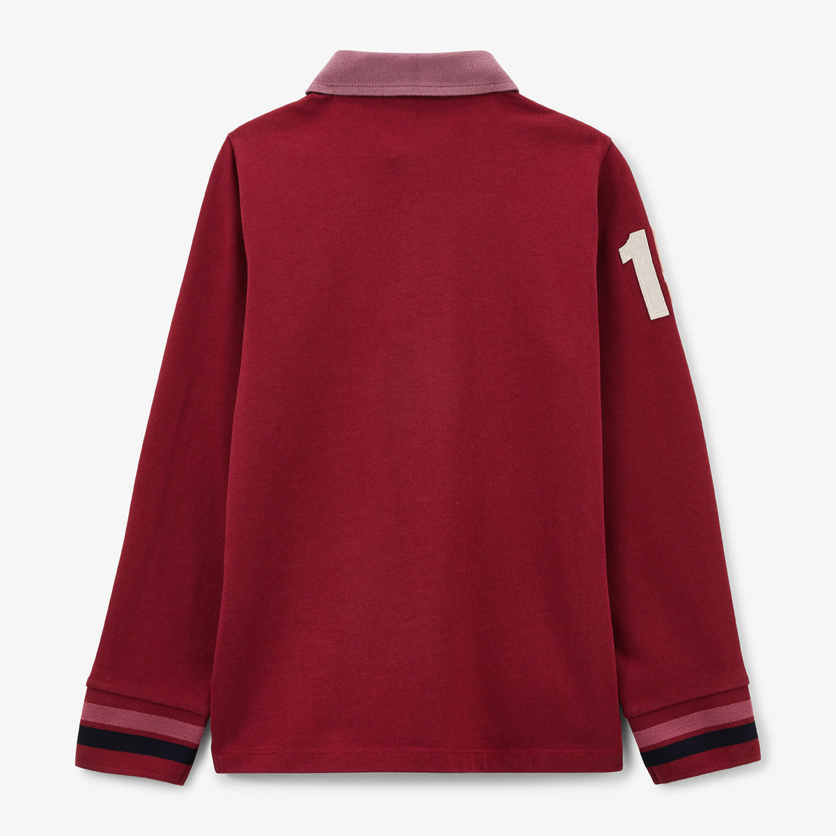 Merlot red long-sleeved boys' rugby shirt with embroidery 15 SERGE BLANCO