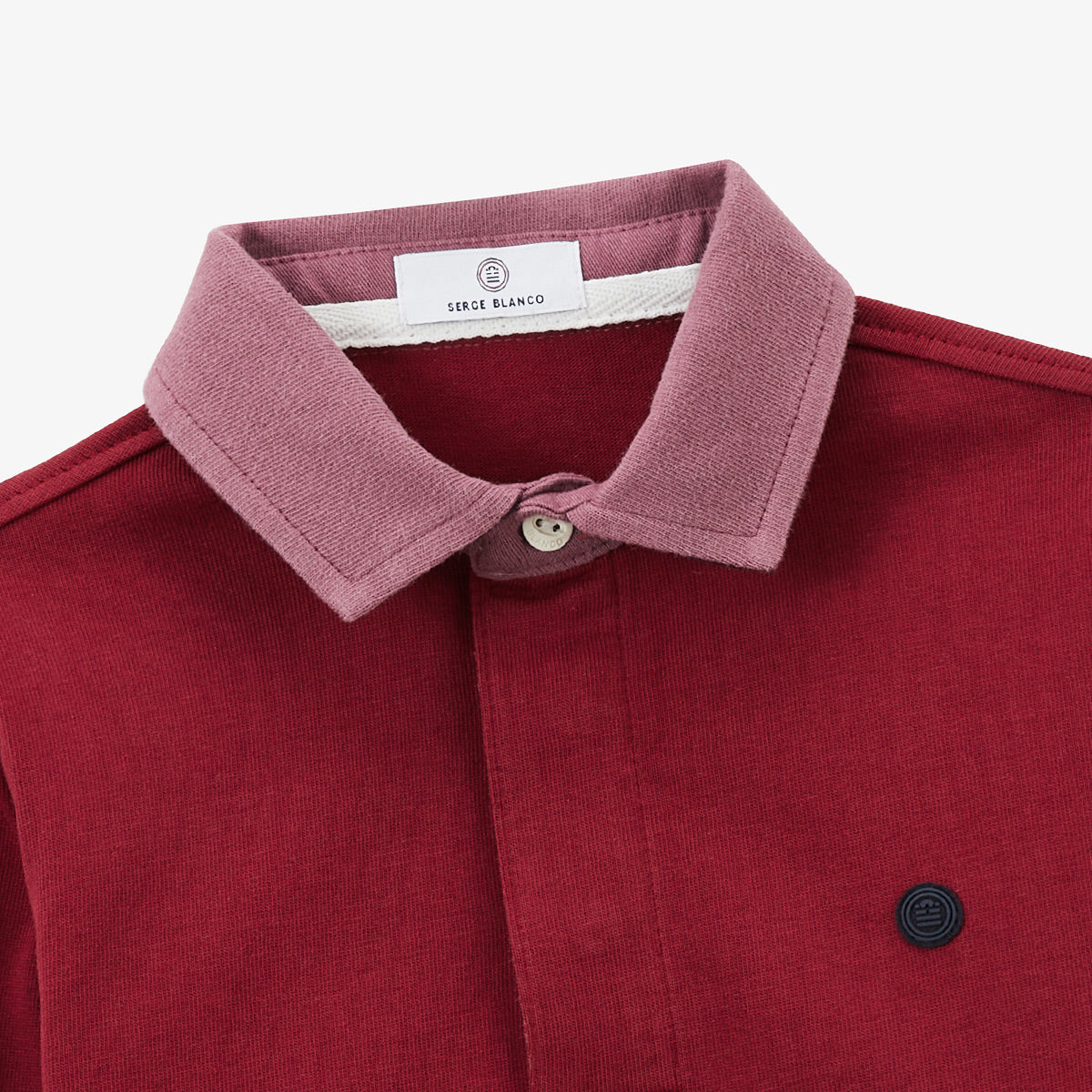 Merlot red long-sleeved boys' rugby shirt with embroidery 15 SERGE BLANCO