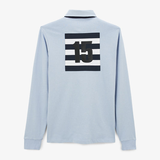 Lohan Men's Sky Blue Long Sleeve Rugby Jersey SERGE BLANCO