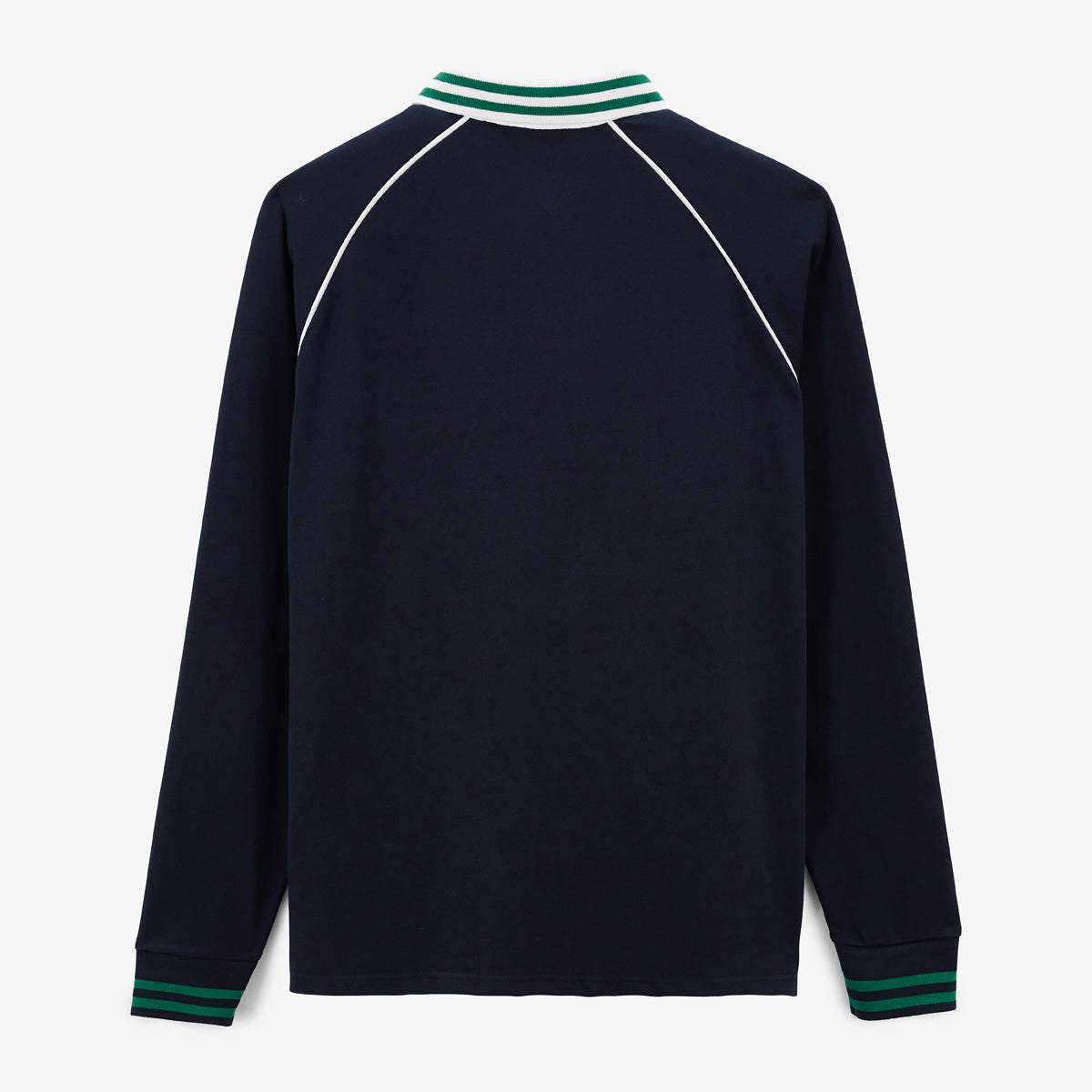 Men's Dark Navy Blue Long Sleeve Rugby Shirt with Piped Collar SERGE BLANCO