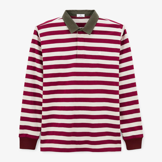 Men's Long-Sleeved Striped Cotton Rugby Shirt in Merlot Lens by SERGE BLANCO