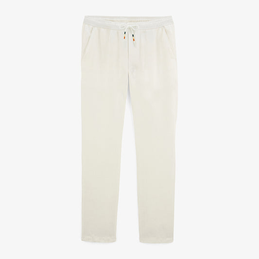 743 Men's White Linen Pants with Elastic Waistband by SERGE BLANCO