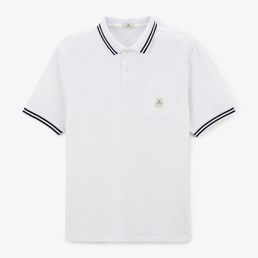 Men's Short-Sleeved Embossed Cotton Polo Shirt with White Trim Lorca SERGE BLANCO