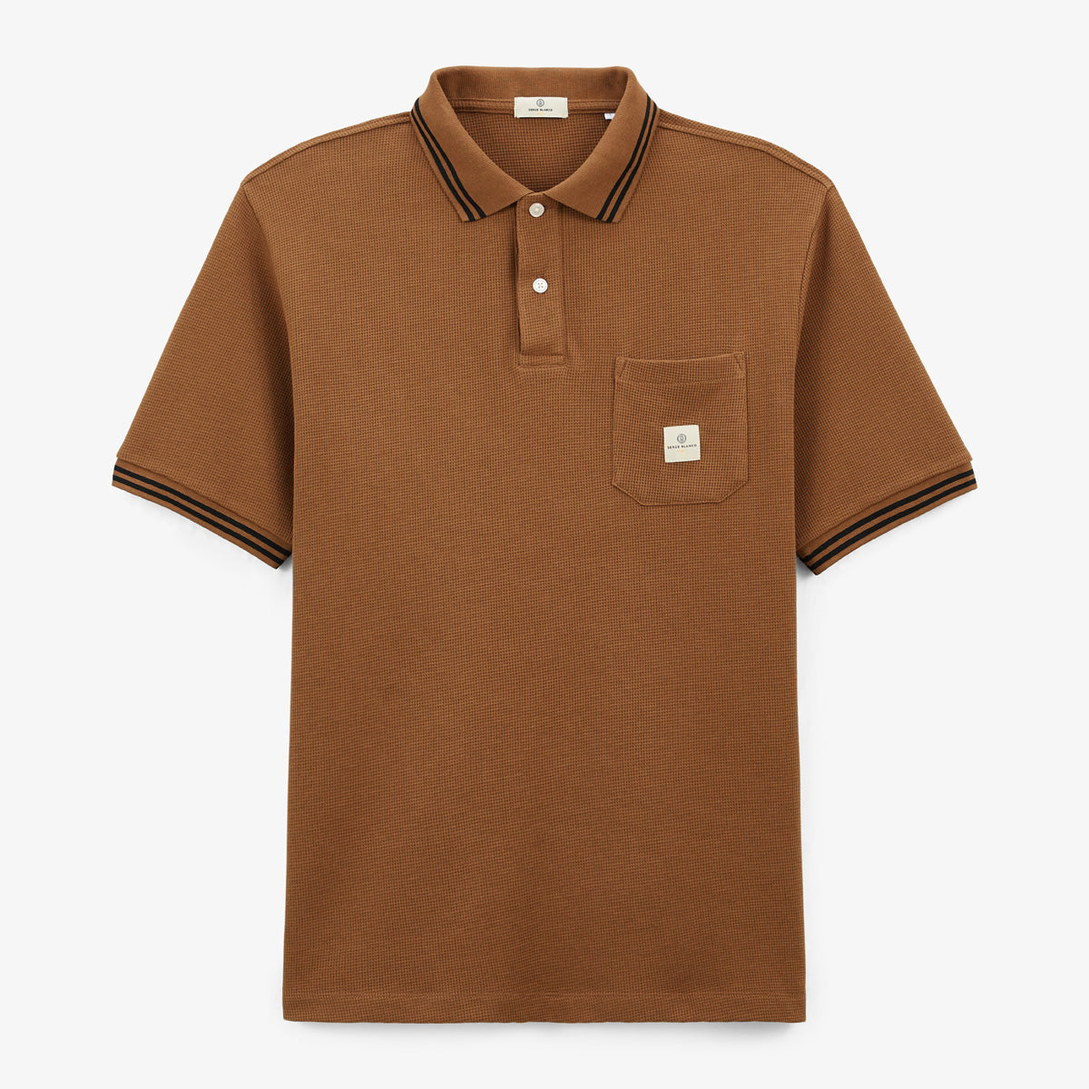 Men's Brown Embossed Cotton Short-Sleeved Polo Shirt with Trim Lorca SERGE BLANCO