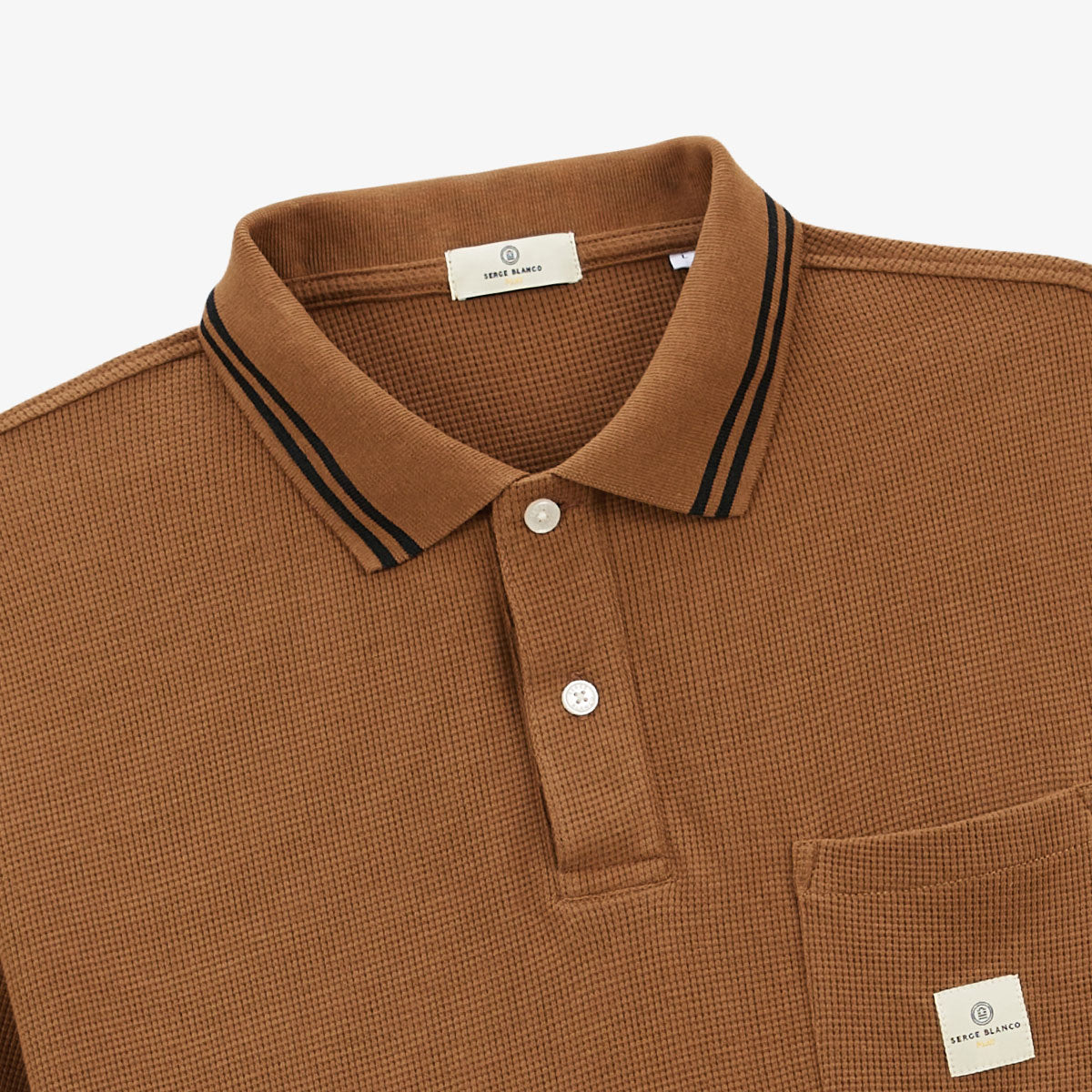 Men's Brown Embossed Cotton Short-Sleeved Polo Shirt with Trim Lorca SERGE BLANCO
