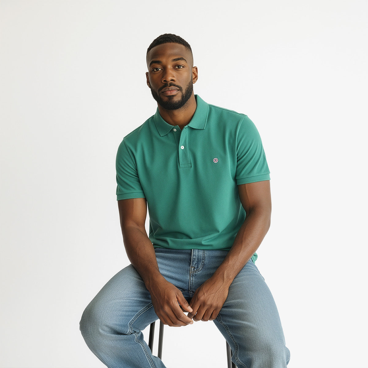 Lucas Short-Sleeved Piqué Polo Shirt in Turquoise Blue Cotton, Loose Fit, Men's SERGE BLANCO