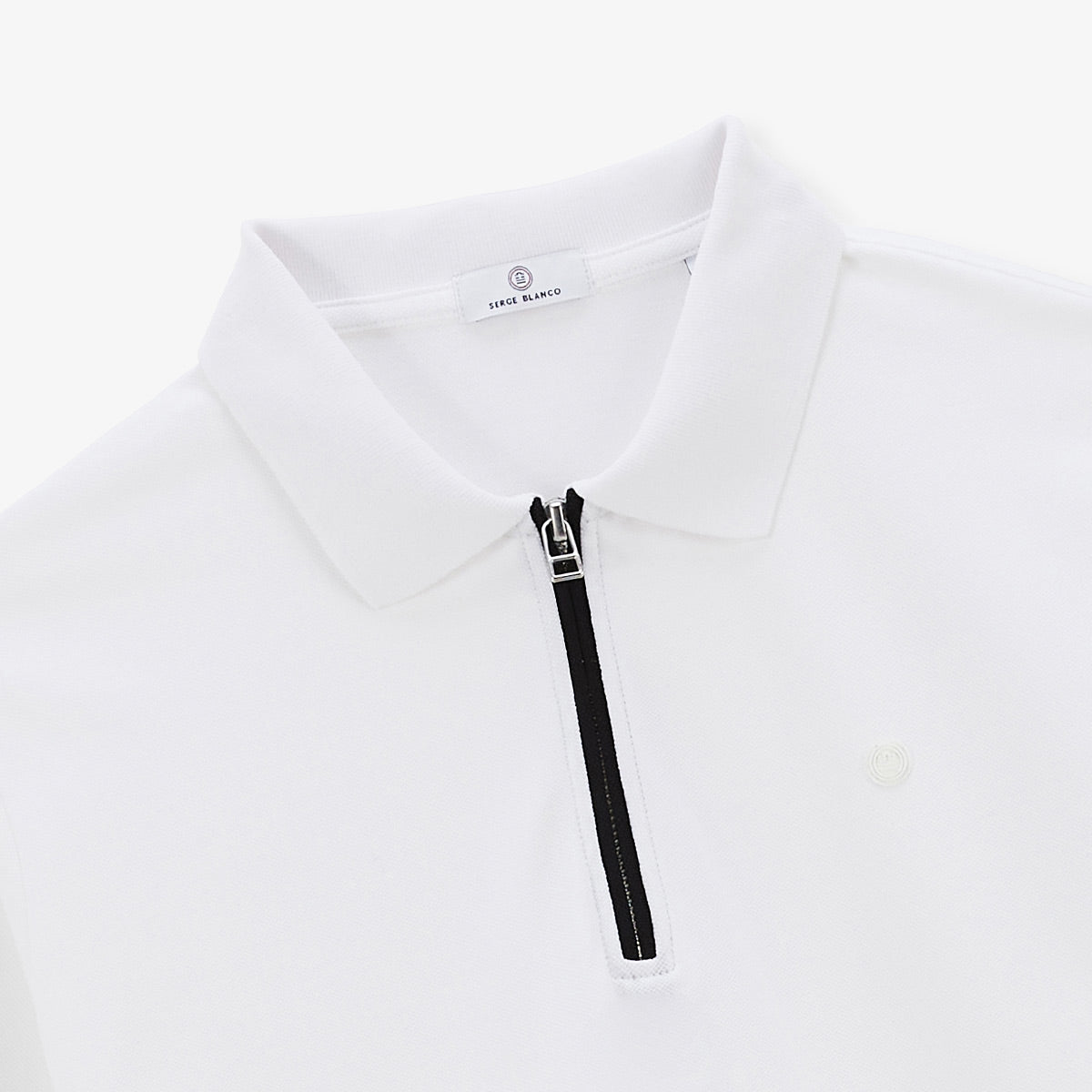 Men's Lindsay White Long-Sleeved Cotton Piqué Polo Shirt with Zip SERGE BLANCO