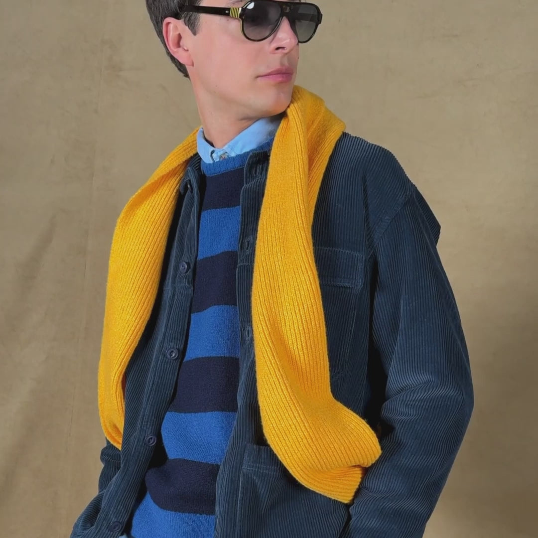 Musa dark navy blue striped wool crew neck sweater