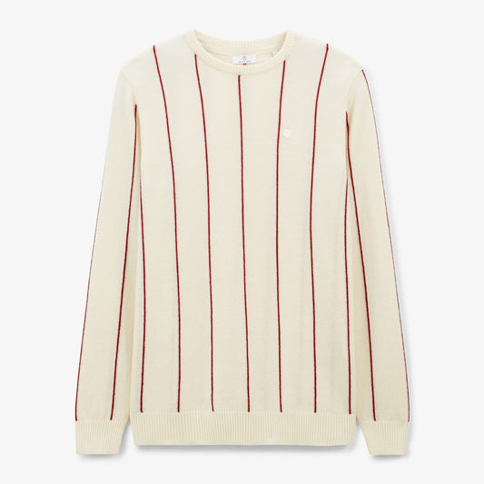 Milo Men's Ivory White Cotton and Wool Striped Sweater SERGE BLANCO