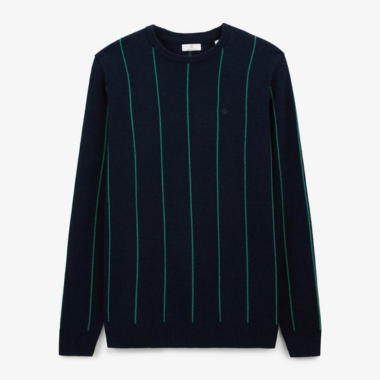 Dark Navy Blue Cotton and Wool Striped Sweater for Men by Milo SERGE BLANCO