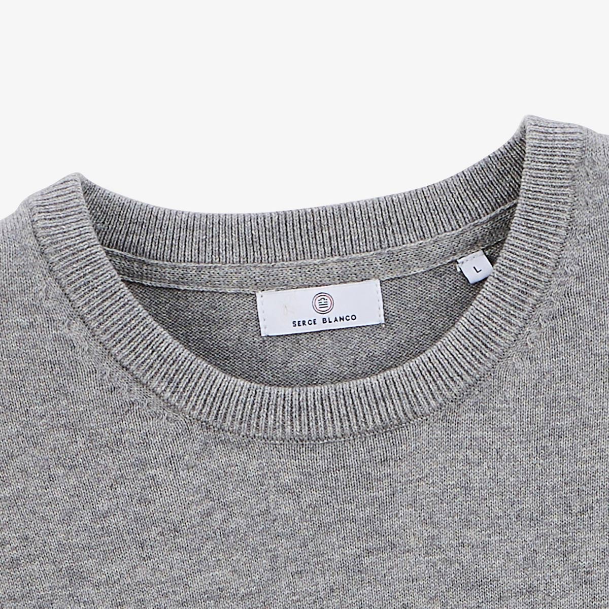 Men's round-neck cotton and wool sweater in heather gray by Maximum SERGE BLANCO