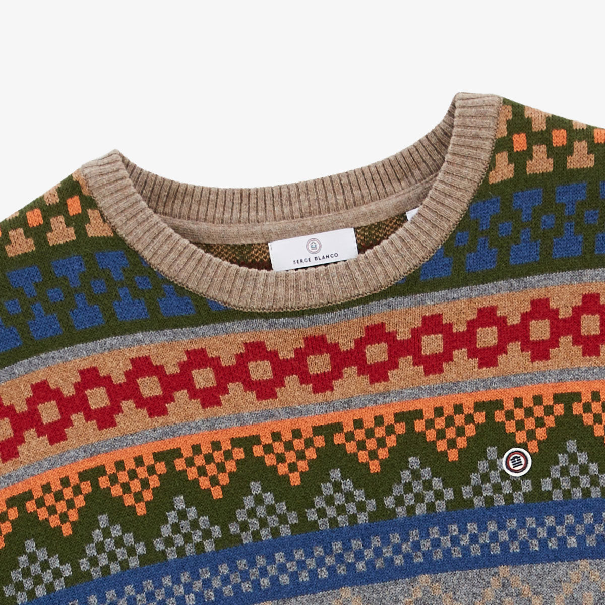Men's Manel round-neck cotton and wool jacquard patterned sweater SERGE BLANCO