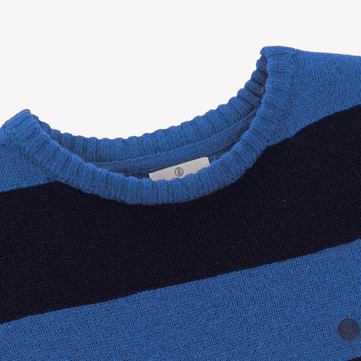 Dark Navy Blue Striped Round Neck Wool Sweater for Men by SERGE BLANCO