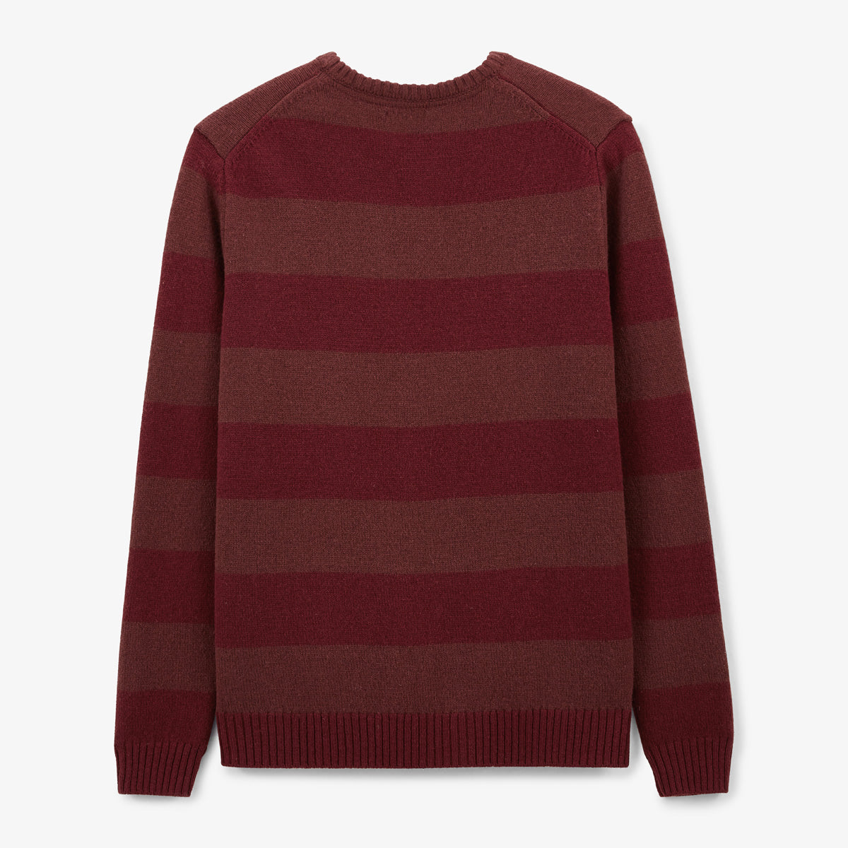 Merlot Red Striped Round Neck Wool Sweater for Men by SERGE BLANCO