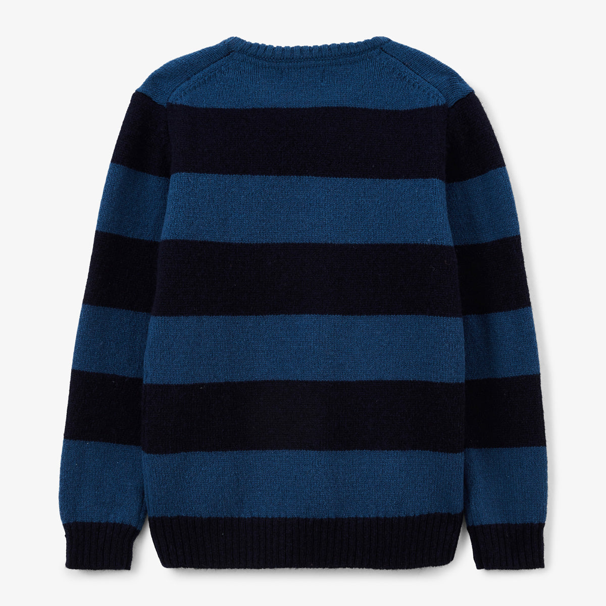 Junior Round Neck Wool Sweater in Dark Navy Blue Stripes Musa SERGE BLANCO