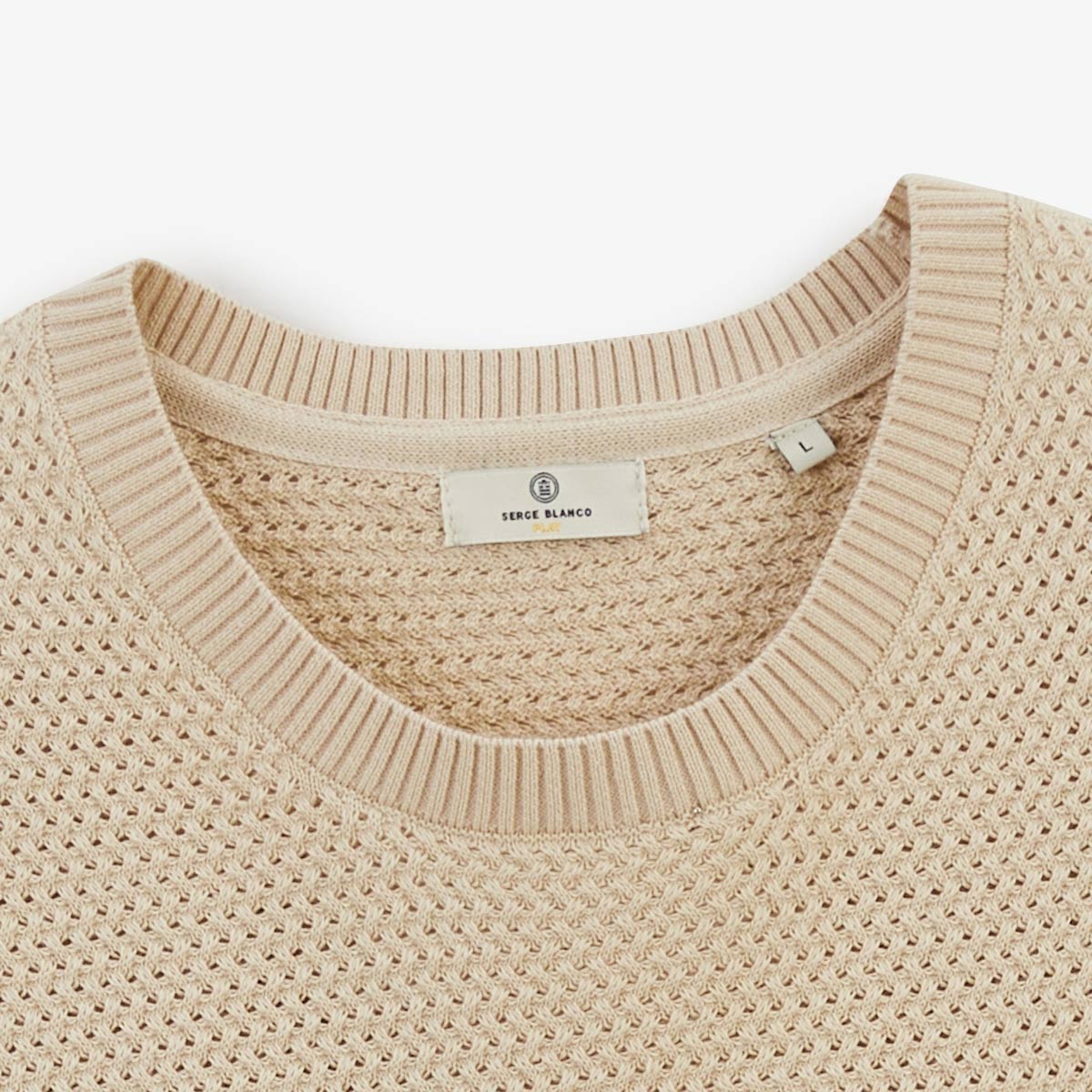Milazzo MEN'S SERGE BLANCO beige oat cotton short-sleeved crew neck sweater