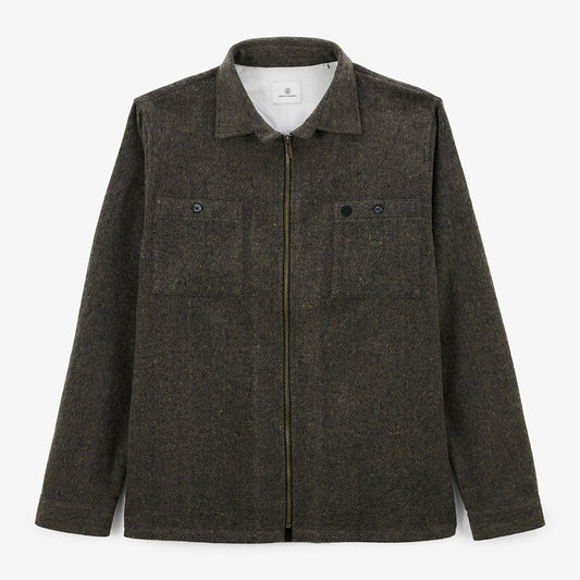 Long-sleeved overshirt in ecru twill fabric with brown zip Clovis Men SERGE BLANCO