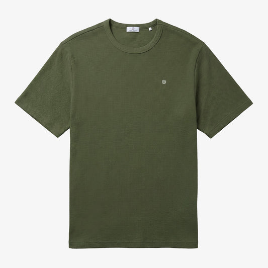 Men's Théo Army Green Embossed Cotton Round Neck T-Shirt SERGE BLANCO