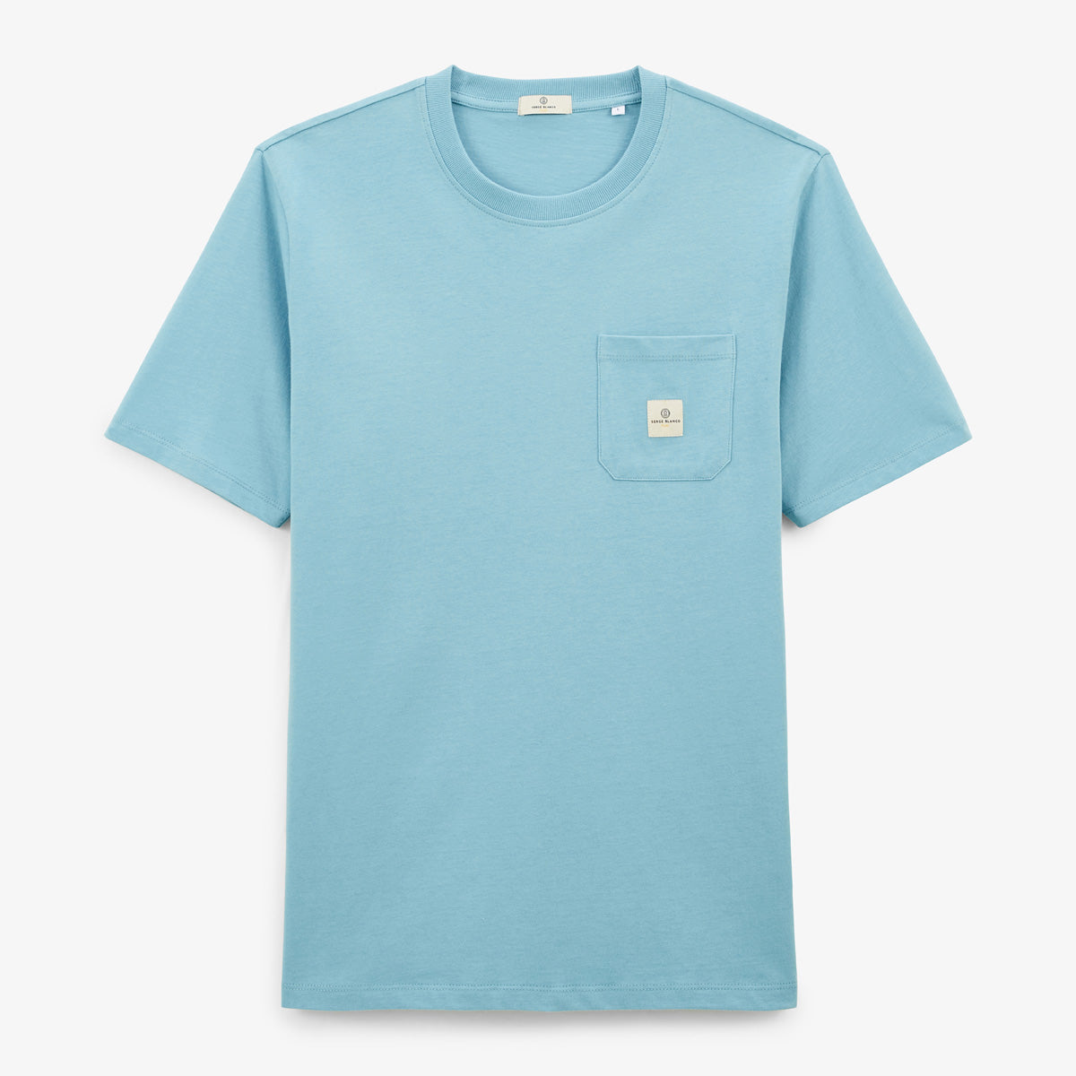 PLAY Men's Short-Sleeved Cotton T-Shirt in Glacier Blue with Chest Pocket SERGE BLANCO