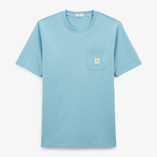 PLAY Men's Short-Sleeved Cotton T-Shirt in Glacier Blue with Chest Pocket SERGE BLANCO