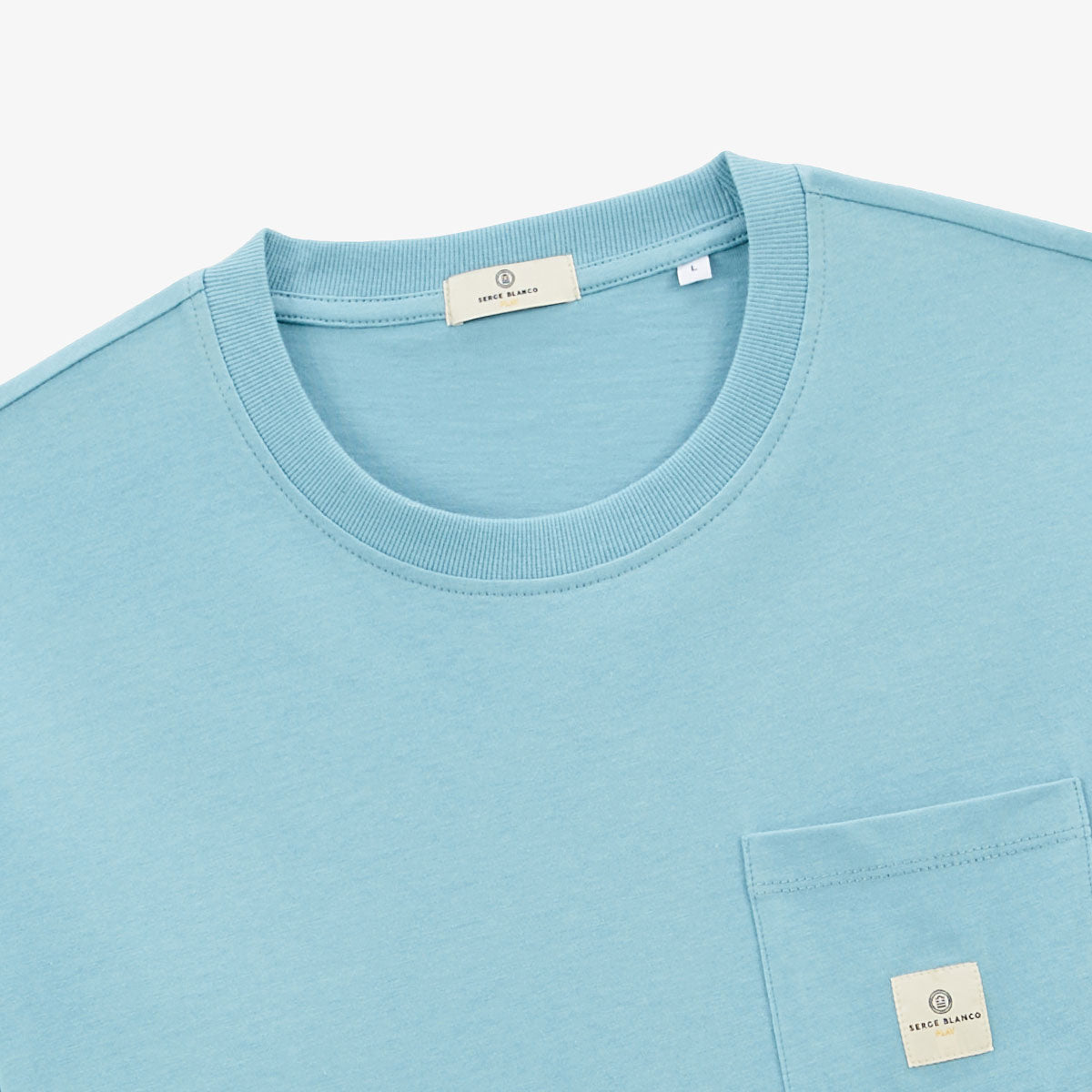 PLAY Men's Short-Sleeved Cotton T-Shirt in Glacier Blue with Chest Pocket SERGE BLANCO