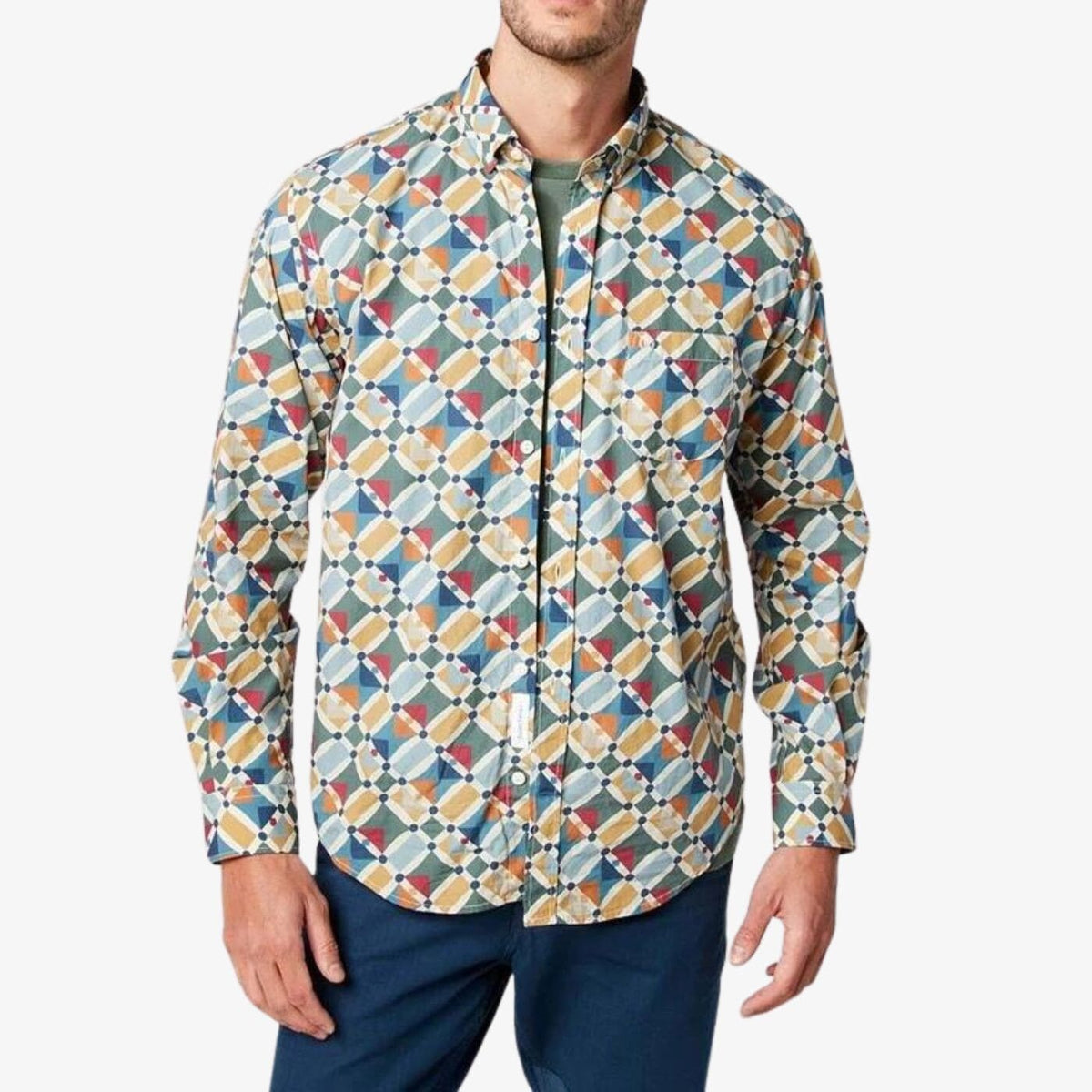 Camisa de hombre con motivos gráficos, tejido italiano, corte ajustado
