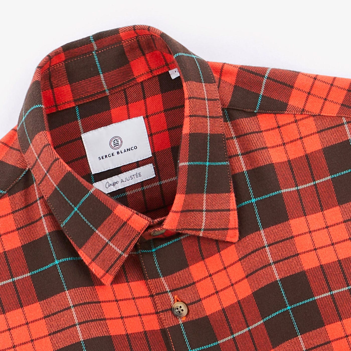 Camisa de cuadros de manga larga color siena de algodón