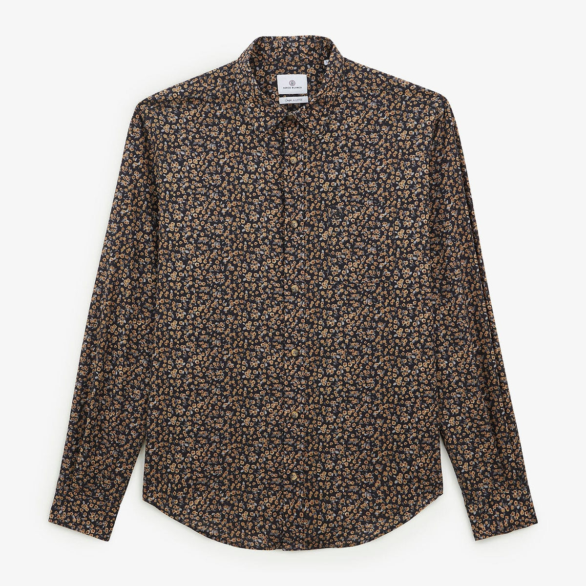 Camisa gris acero de manga larga con estampado floral