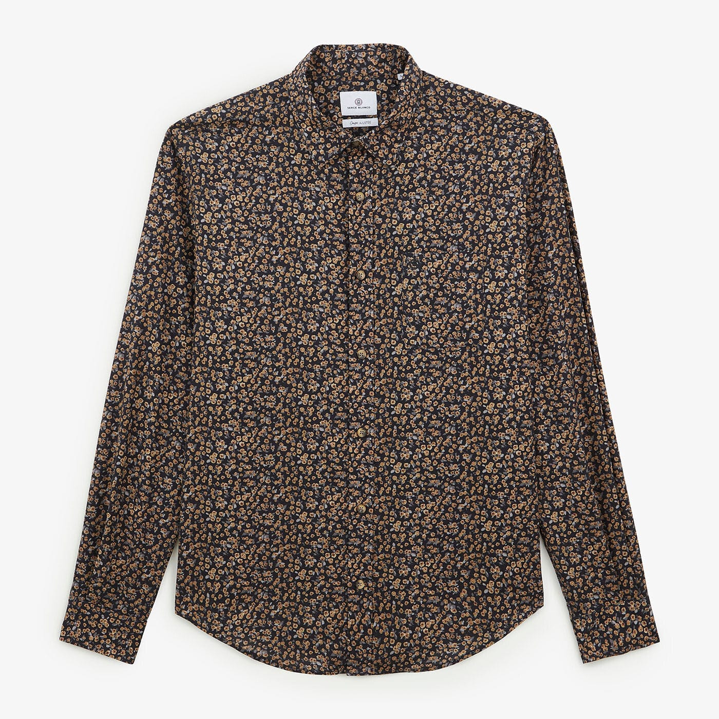 Camisa gris acero de manga larga con estampado floral