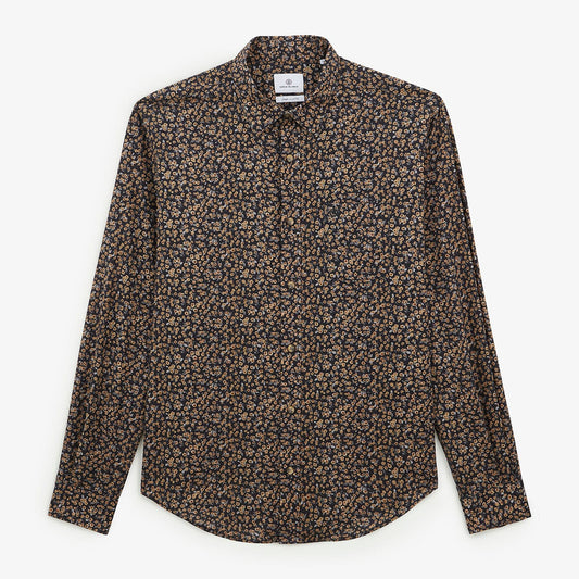 Camisa gris acero de manga larga con estampado floral