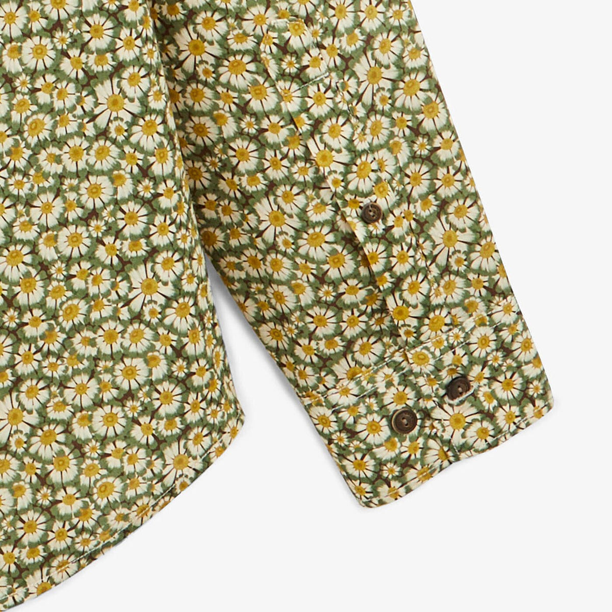 Camisa de manga larga de algodón verde oliva con estampado de margaritas