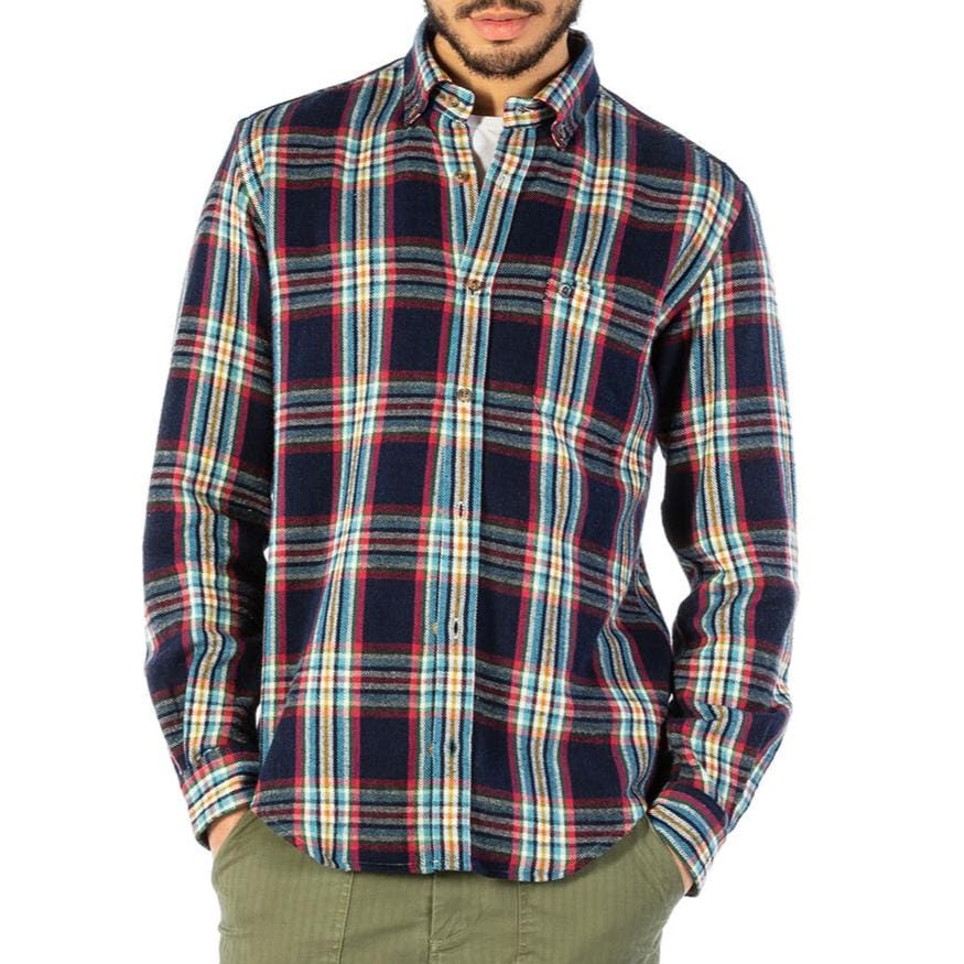 Camisa PLAY a cuadros azul oscuro de manga larga de algodón