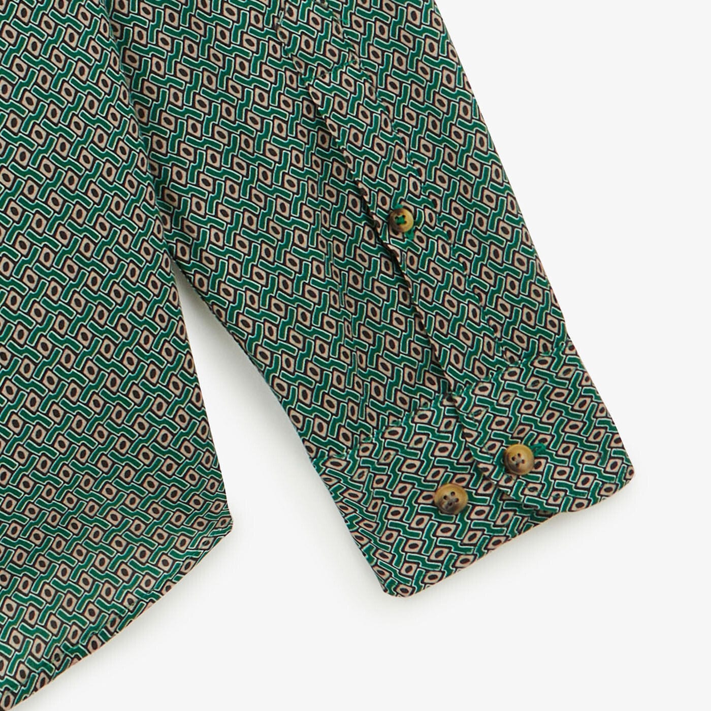 Camisa verde oliva de manga larga con estampado geométrico