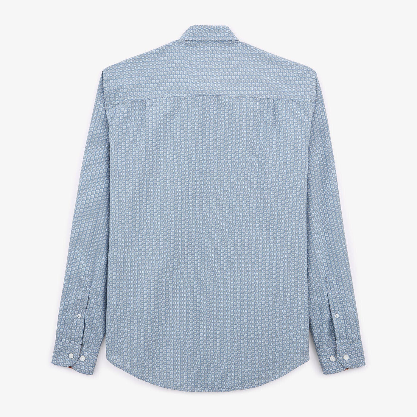 Camisa estampada con motivos florales azul pacífico de manga larga en algodón