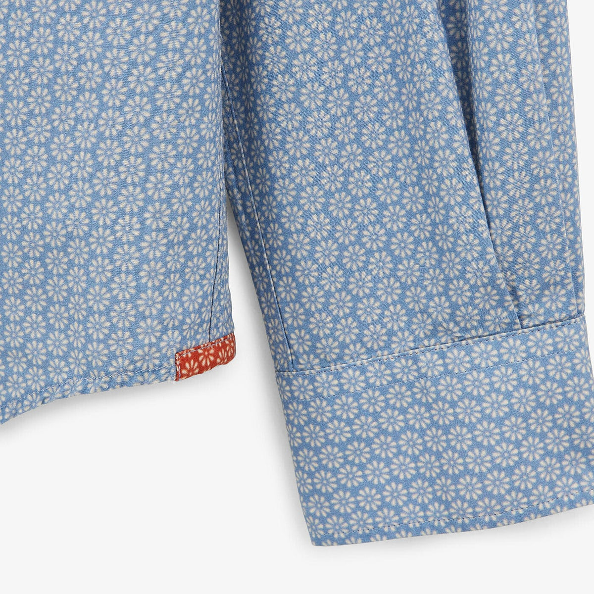 Camisa estampada con motivos florales azul pacífico de manga larga en algodón