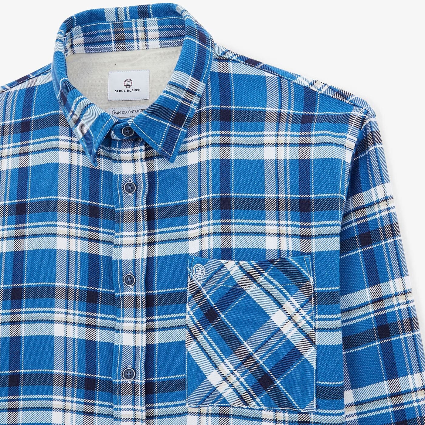 Camisa de cuadros azul océano de manga larga de algodón