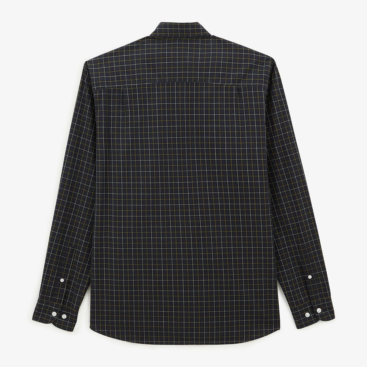 Camisa azul oscuro de manga larga con tejido a cuadros