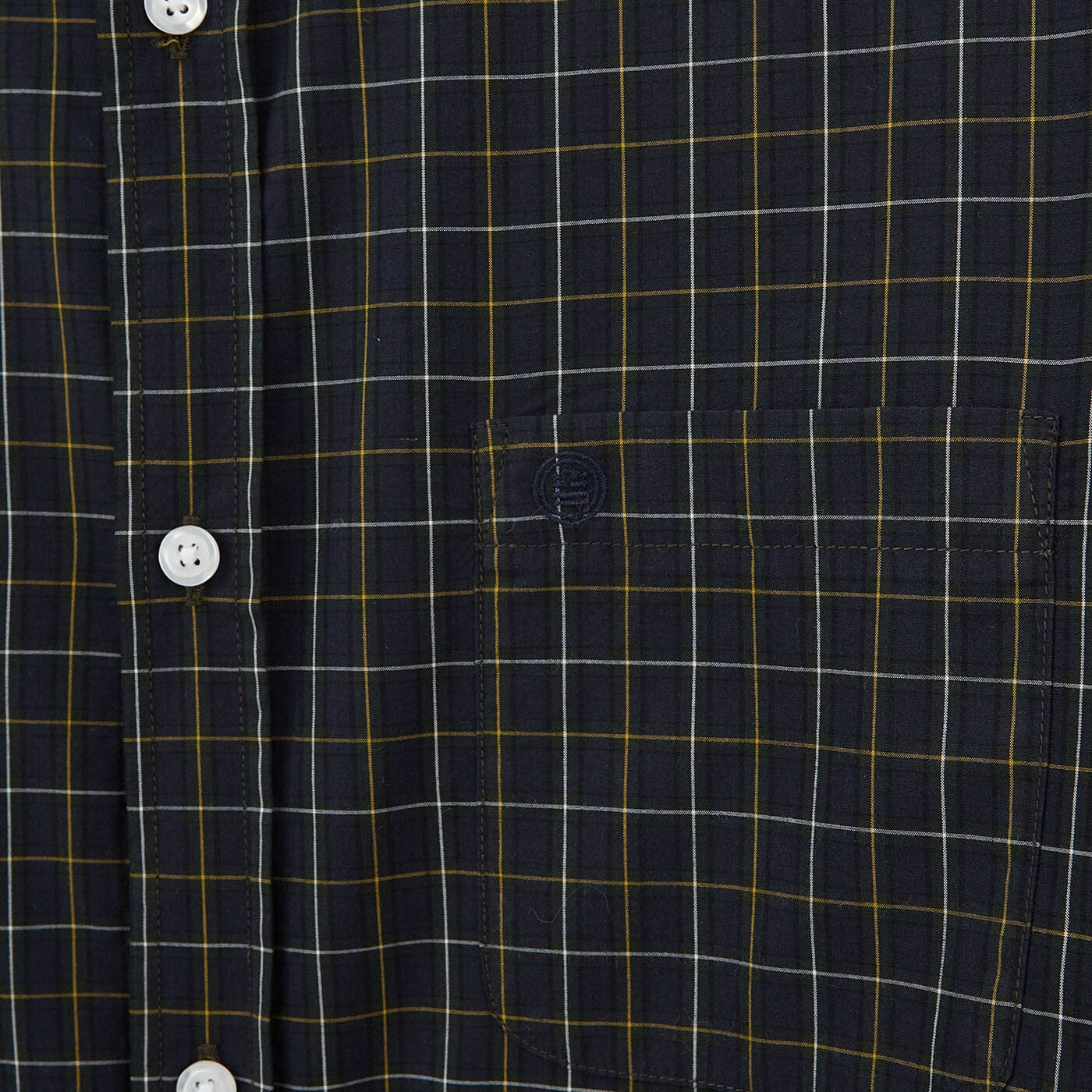 Camisa azul oscuro de manga larga con tejido a cuadros