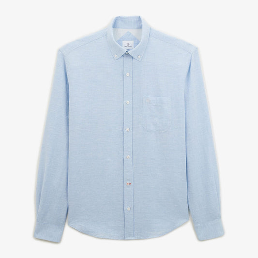 Camisa regular azul cielo de tejido de lino y algodón