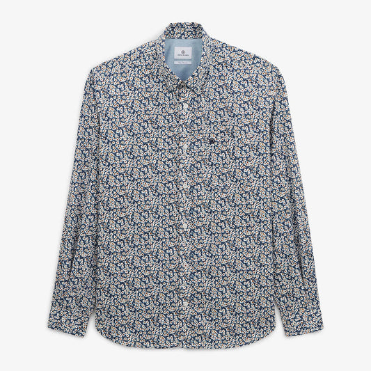Camisa regular azul con estampado de margaritas