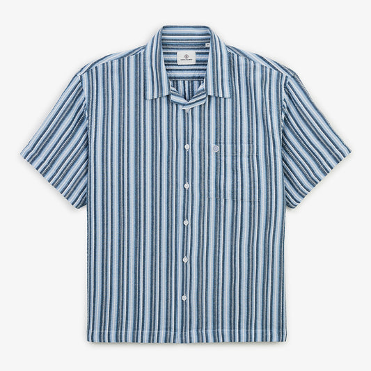 Camisa de manga corta de algodón Caracas a rayas azul marino HOMBRE SERGE BLANCO