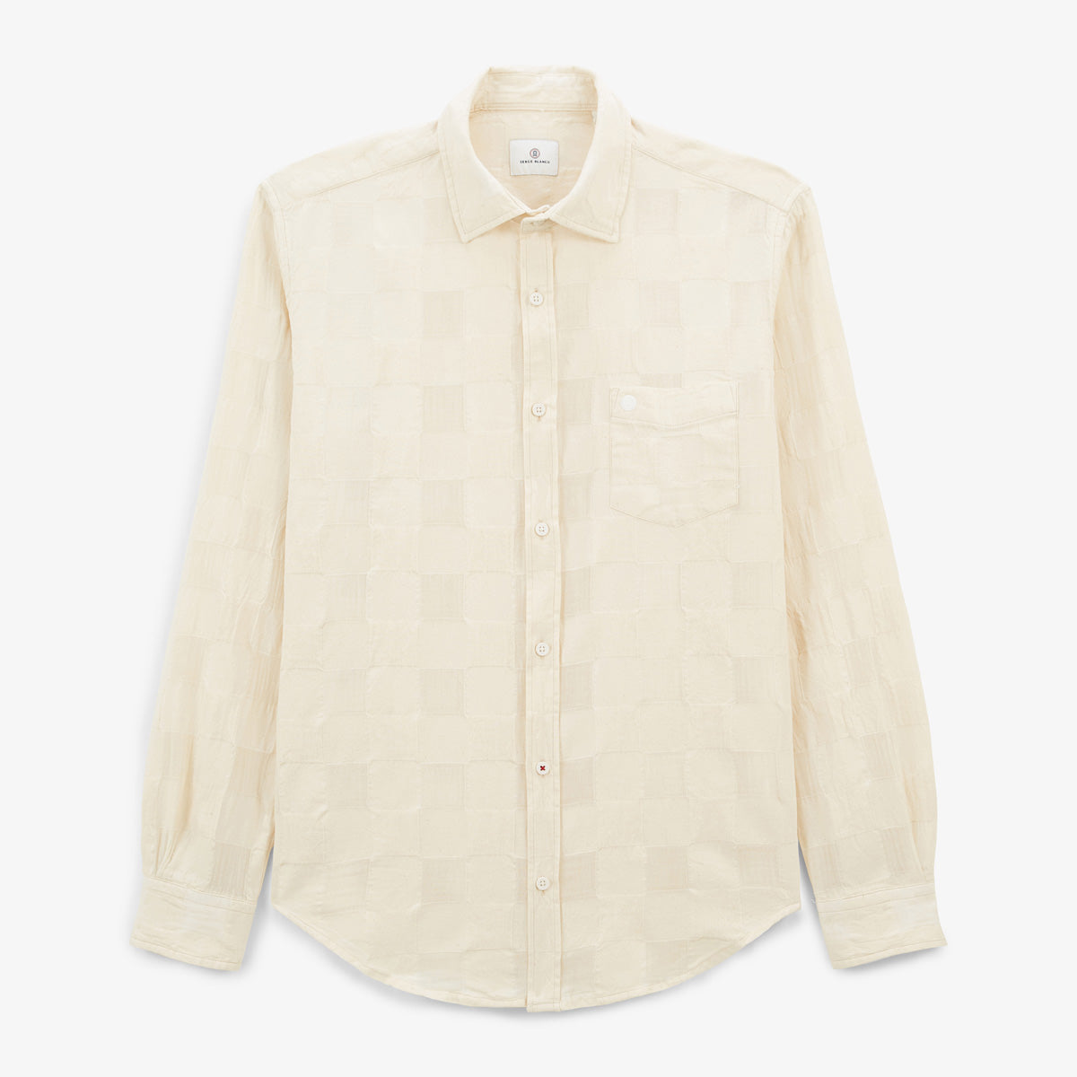 Camisa de manga larga a cuadros Jacquard blanco marfil Charles Hombre SERGE BLANCO