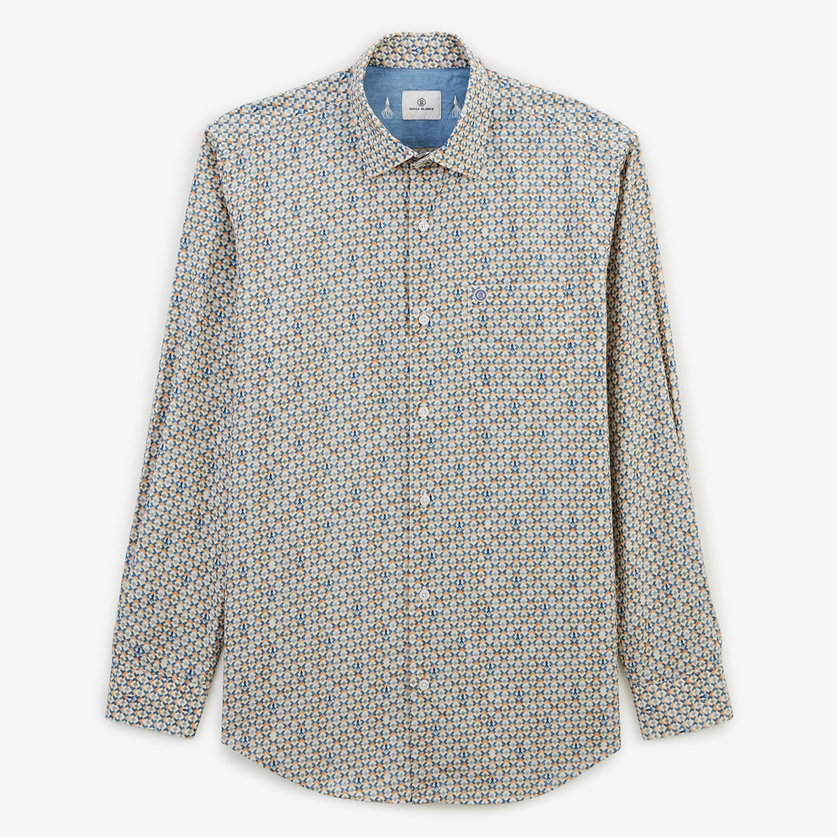Camisa de manga larga de algodón con estampado de rombos y pulpos verde arcilla HOMBRE SERGE BLANCO