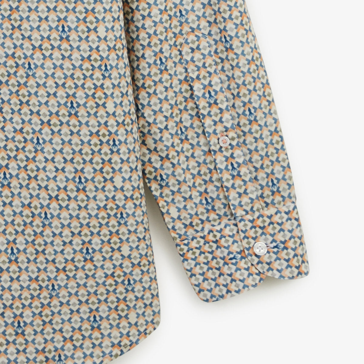 Camisa de manga larga de algodón con estampado de rombos y pulpos verde arcilla HOMBRE SERGE BLANCO