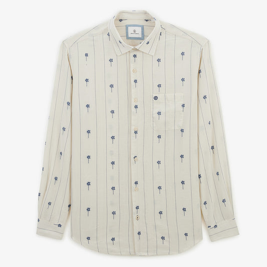 Camisa de manga larga de algodón jacquard blanco con flores bordadas HOMBRE SERGE BLANCO
