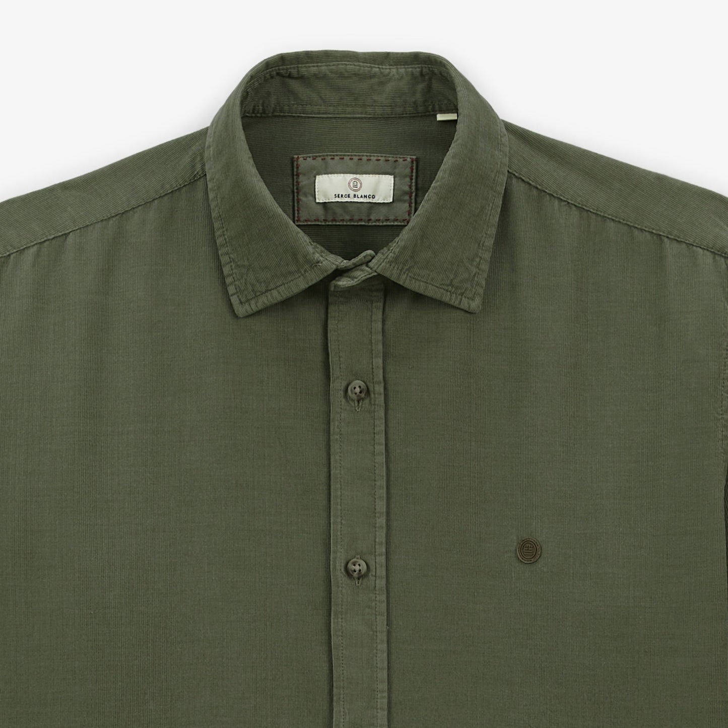Camisa Charles de terciopelo con mangas largas verde caqui para hombre, sarga blanco